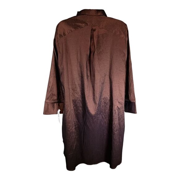 Boho Chic Long tunic Shirt Top Button Front Shirt Brown Women's Medium - Picture 4 of 9